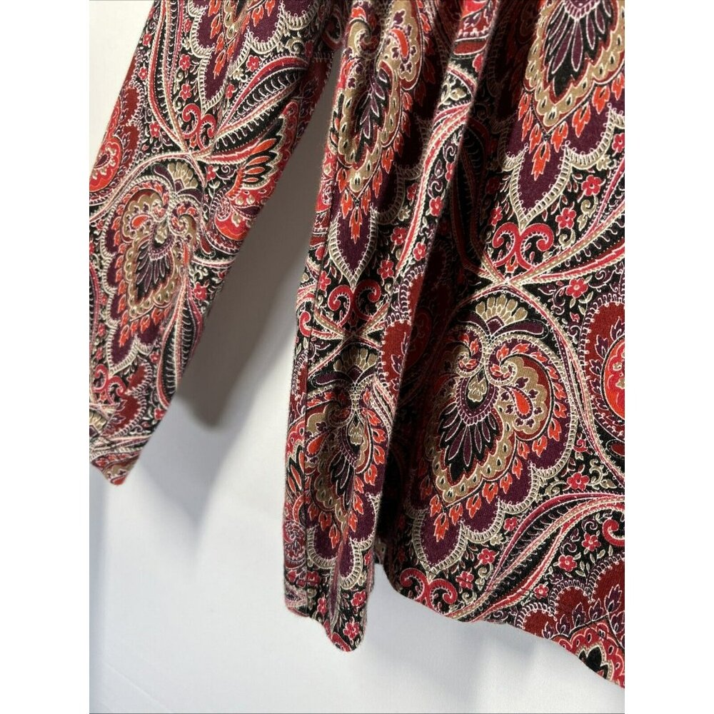 Talbots Women's Top Size‎ 1X Colorful Paisley 100% Pima Cotton Long Sleeves - Picture 4 of 6